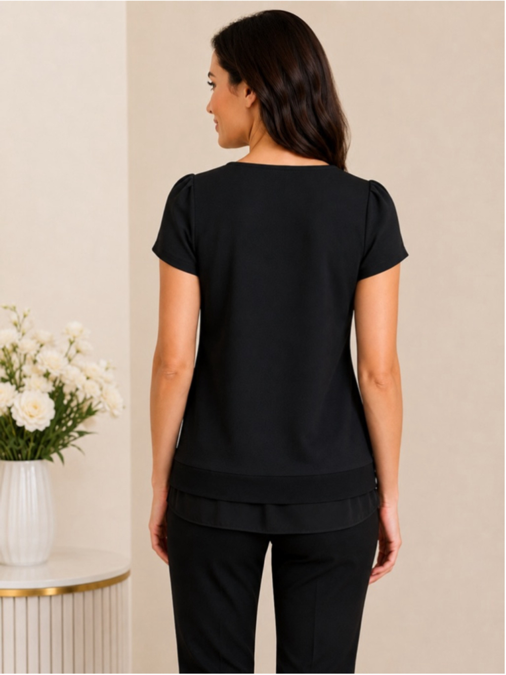 White House Black Market XS Black Embellished Beaded Rhinestone Top Chiffon Hem‎ - Picture 4 of 10